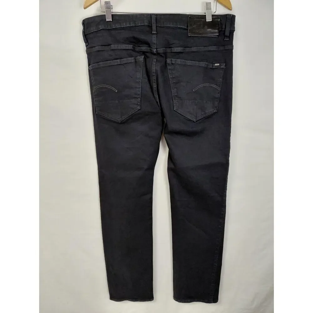 G-Star 3301 Straight Raw Coated Black Denim Jeans Men Size 36